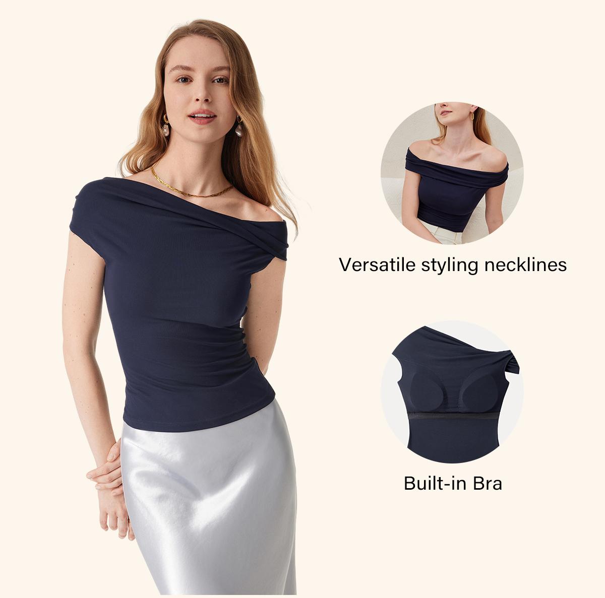 2Pcs Set Multi-wear Versatile Necklines Brami Top & Flowy Side Ruched A-line Midi Skirt with Built-in-Bra SkinKiss for Summer Womenswear - matching sets women summerwins DealsForYouDays