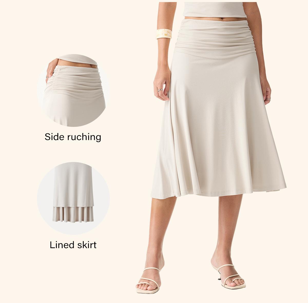 2Pcs Set Multi-wear Versatile Necklines Brami Top & Flowy Side Ruched A-line Midi Skirt with Built-in-Bra SkinKiss for Summer Womenswear - matching sets women summerwins DealsForYouDays