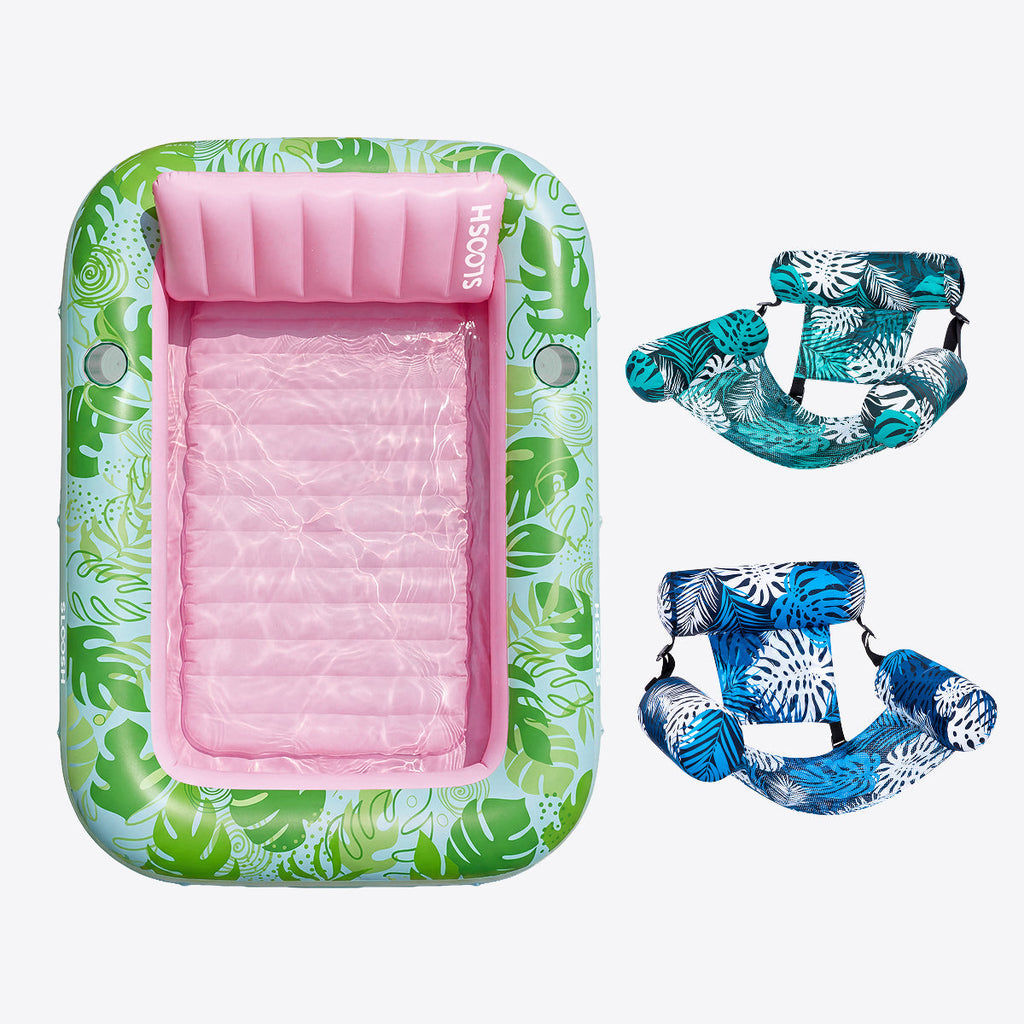 SLOOSH Cyan Pink 85" Tanning Pool with Float Chair Best Friend Choice Bundle