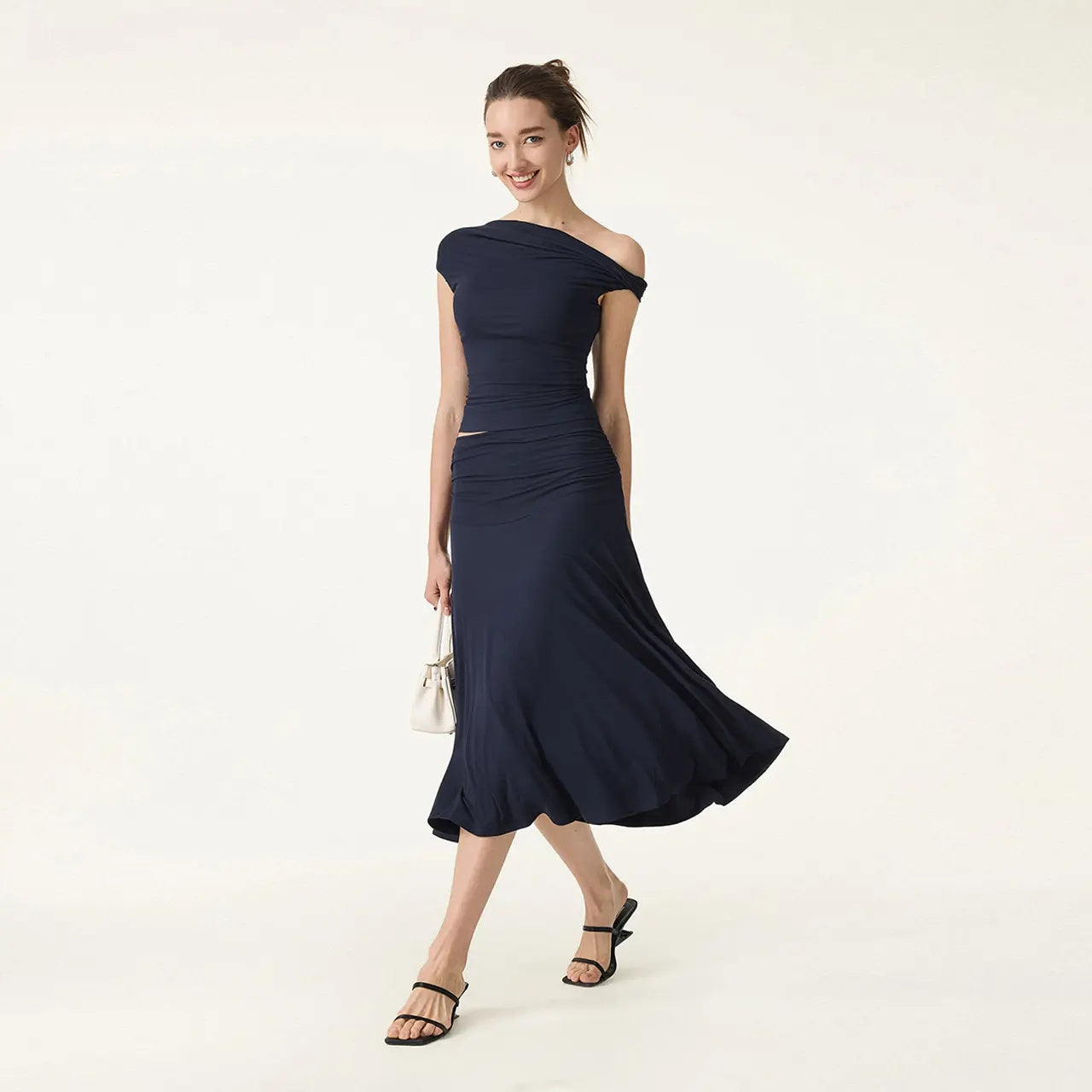 2Pcs Set Multi-wear Versatile Necklines Brami Top & Flowy Side Ruched A-line Midi Skirt with Built-in-Bra SkinKiss for Summer Womenswear - matching sets women summerwins DealsForYouDays