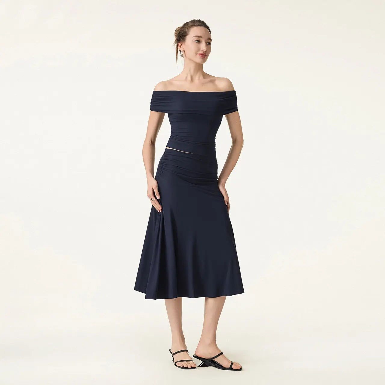 2Pcs Set Multi-wear Versatile Necklines Brami Top & Flowy Side Ruched A-line Midi Skirt with Built-in-Bra SkinKiss for Summer Womenswear - matching sets women summerwins DealsForYouDays