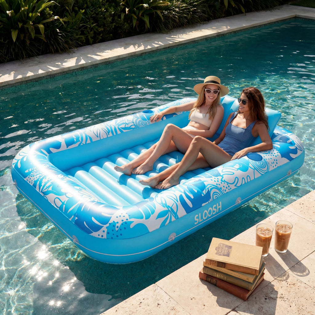 SLOOSH Blue 85" Tanning Pool with Float Chair Best Friend Choice Bundle
