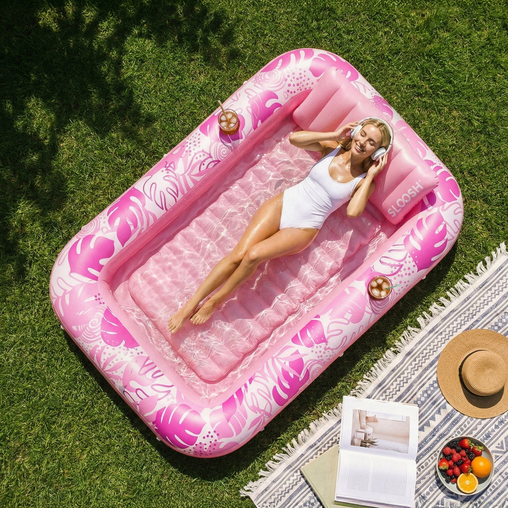 SLOOSH Inflatable Tanning Pool Lounger Float, Oatmeal White XL, 85" x 57"