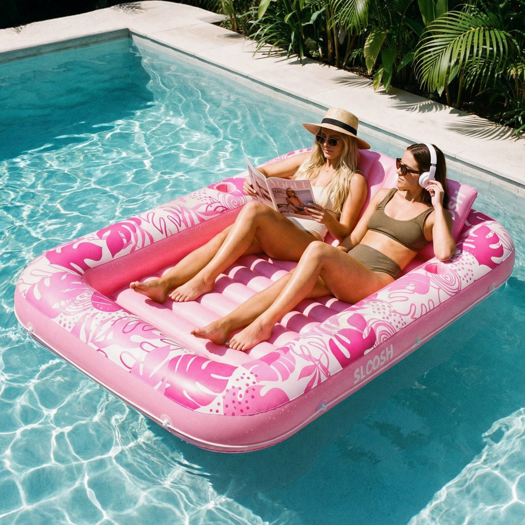 SLOOSH Inflatable Tanning Pool Lounger Float, Dark Blue-XL, 85""x57"