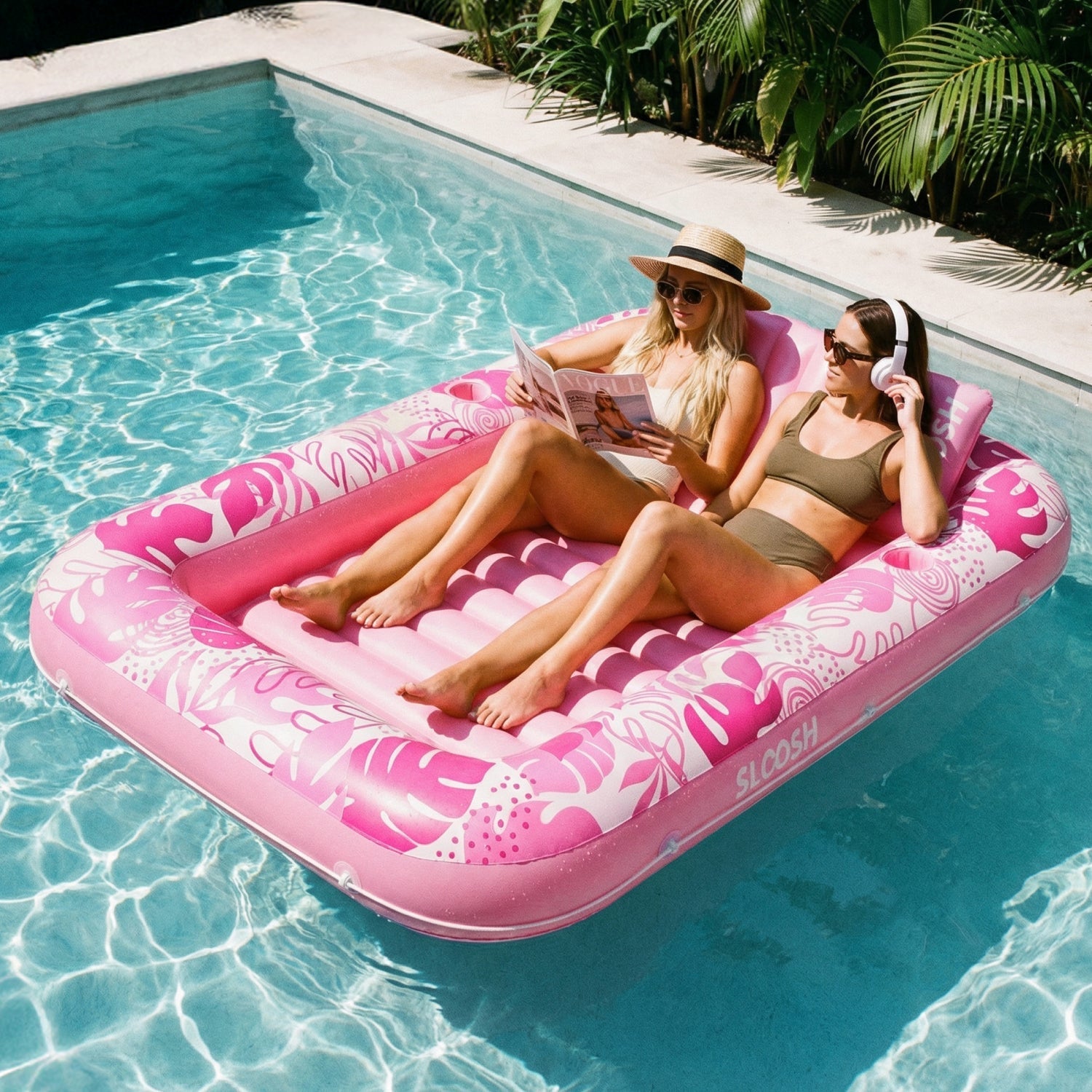 SLOOSH Inflatable Tanning Pool Lounger Float, Blue-XL, 85" x 57"