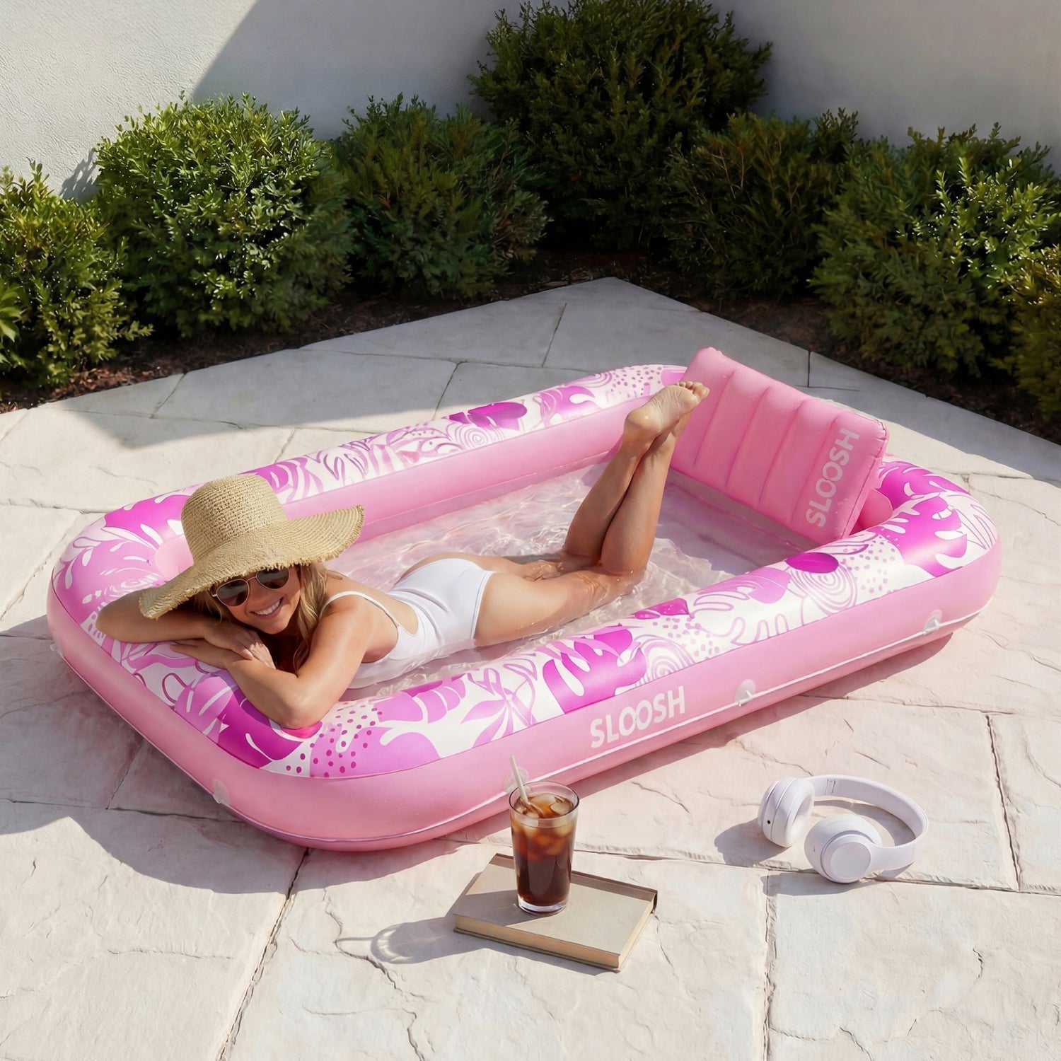 SLOOSH Inflatable Tanning Pool Lounger Float, Purple Chase Flower Bloom State, 70" x 46"