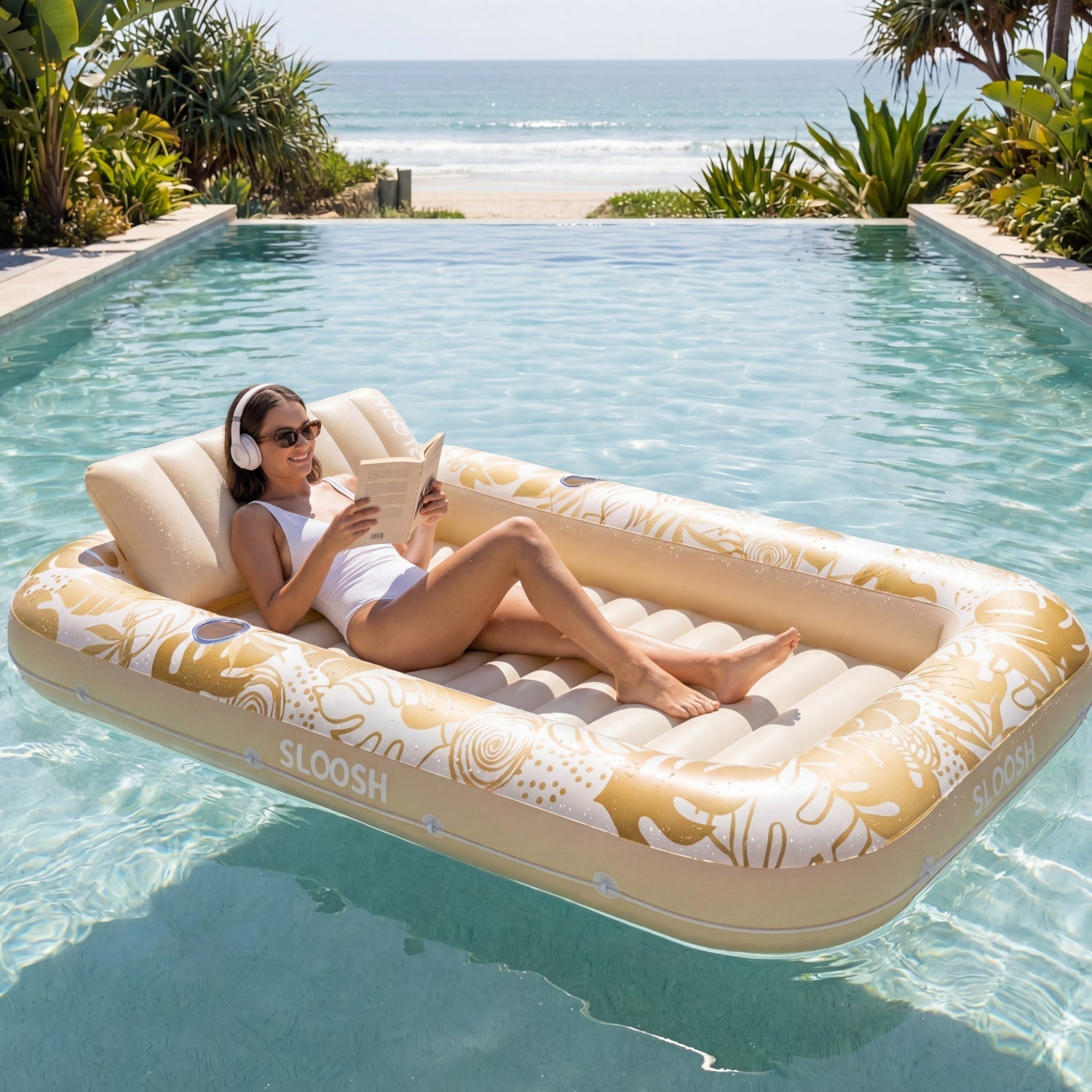 SLOOSH Inflatable Tanning Pool Lounger Float,  Purple-L, 70" × 46"