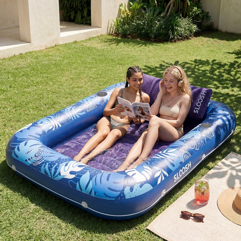 SLOOSH Inflatable Tanning Pool Lounger Float, Oatmeal White XL, 85" x 57"