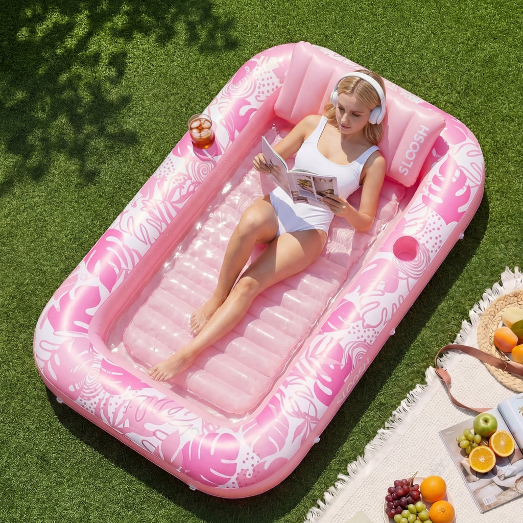 SLOOSH Inflatable Tanning Pool Lounger Float, Blushing Pink L, 70" x 46"
