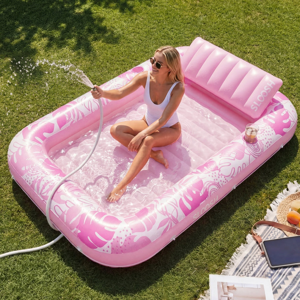 SLOOSH Blushing Pink 85" Tanning Pool with 2 Swim Rings Best Friend Choice Bundle