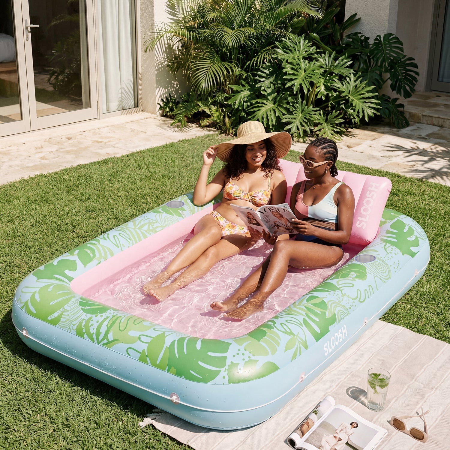 SLOOSH Inflatable Tanning Pool Lounger Float – XL 85"x57" , Cyan White