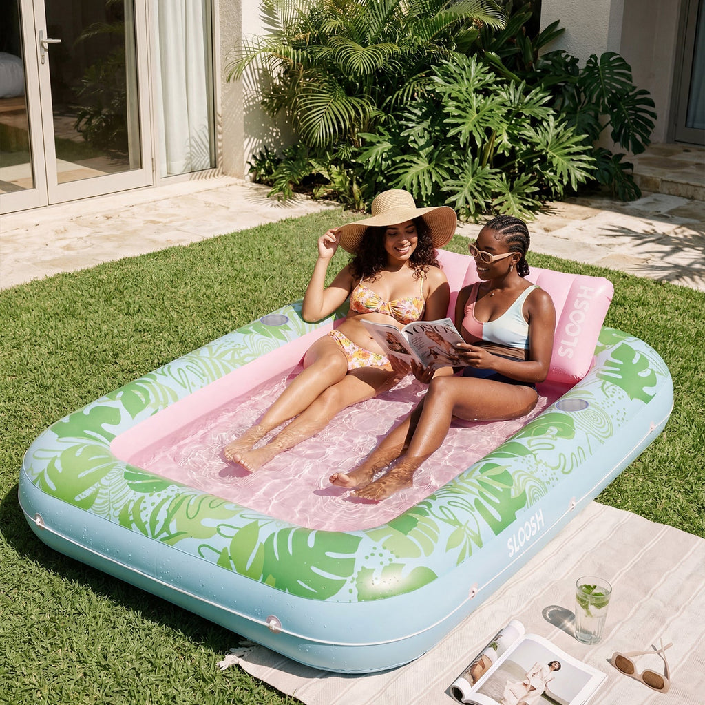 SLOOSH Cyan Pink 85" Tanning Pool with Float Chair Best Friend Choice Bundle