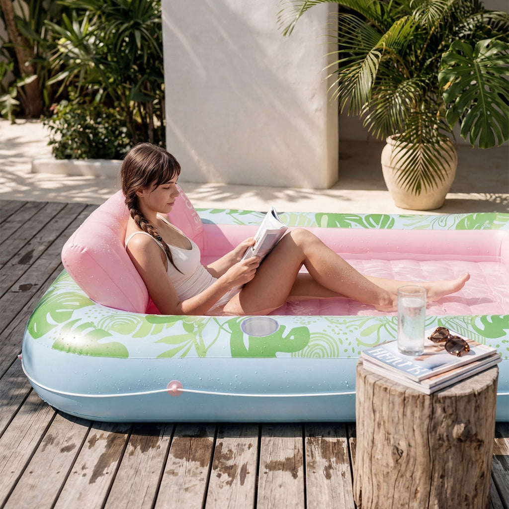 SLOOSH Inflatable Tanning Pool Lounger Float, Dark Blue-XL, 85""x57"