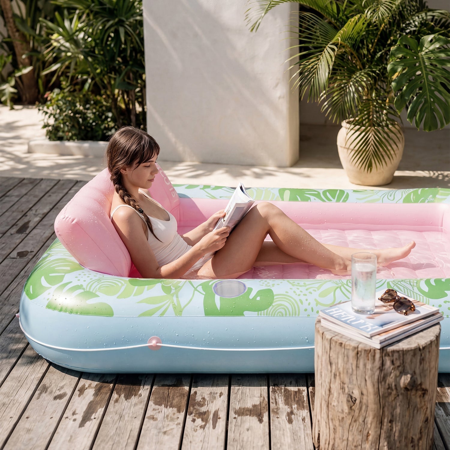 SLOOSH Inflatable Tanning Pool Lounger Float, Dark Blue-XL, 85""x57"