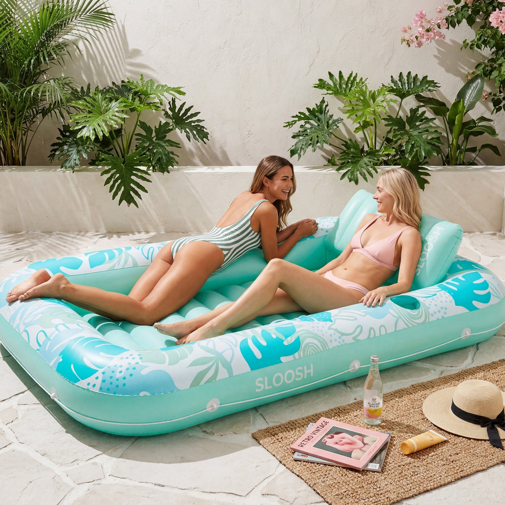 SLOOSH Inflatable Tanning Pool Lounger Float, Cyan Pink XL, 85" x 57"