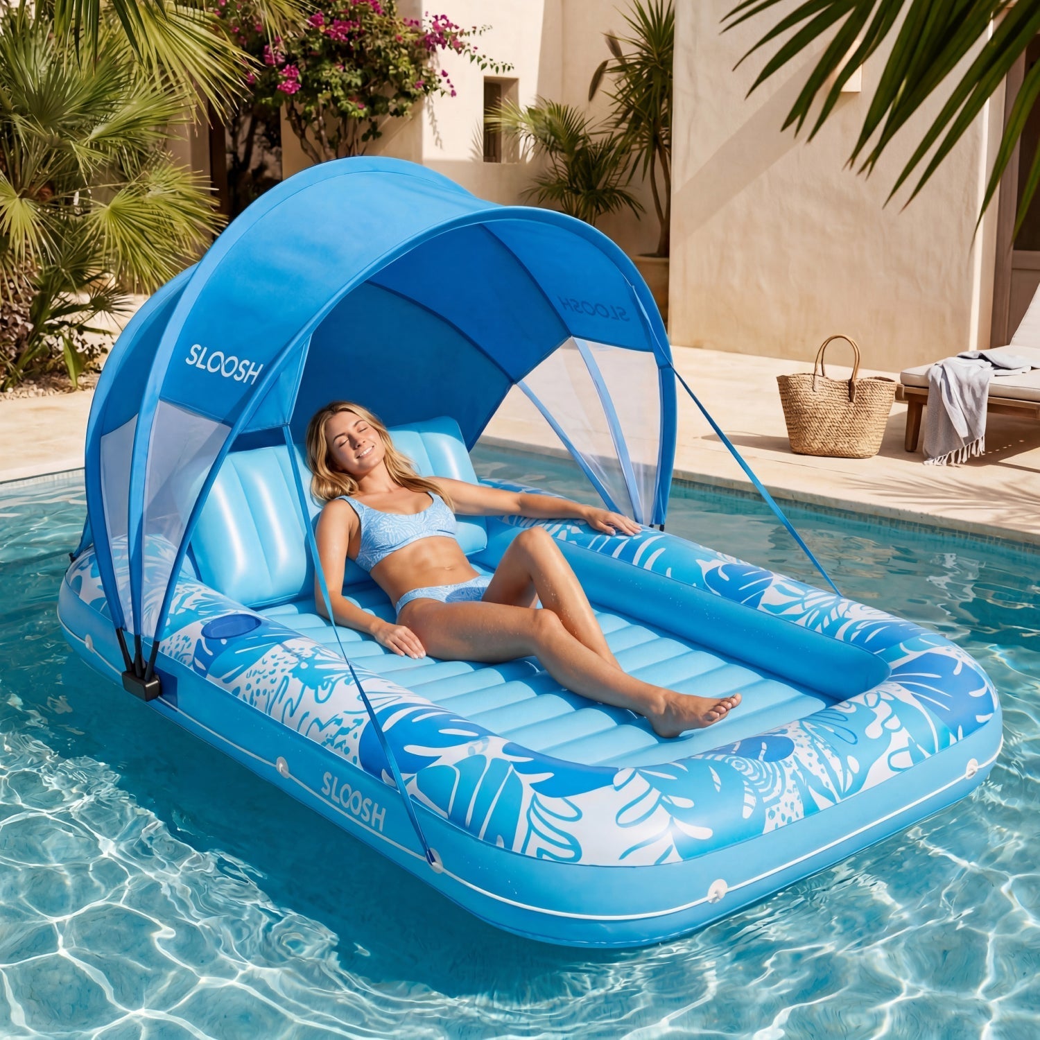 SLOOSH 70" x 46" Blue Tanning Pool with Canopy