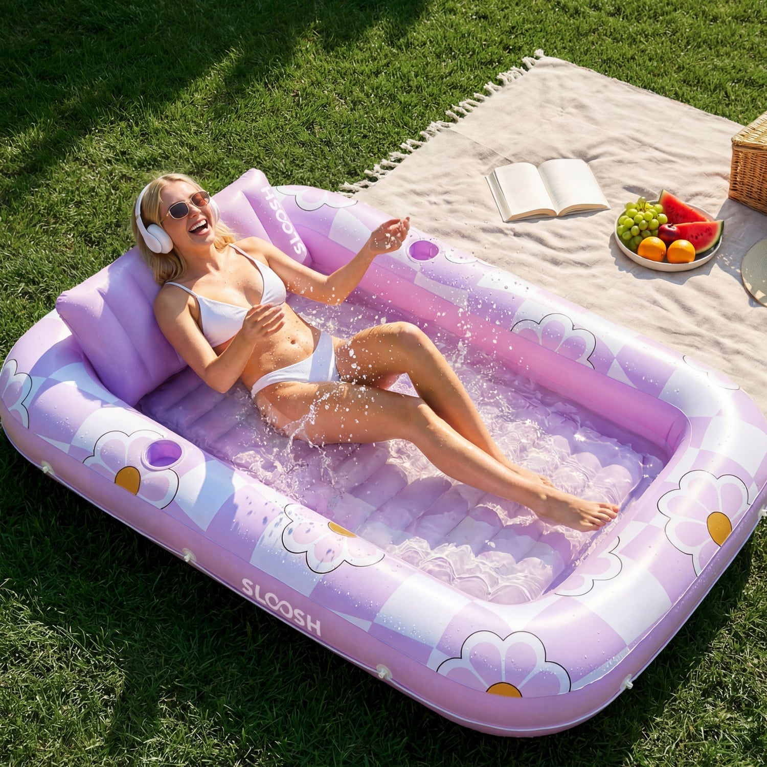 SLOOSH Purple Chase Flower Tanning Pool with Ring Best Bundle