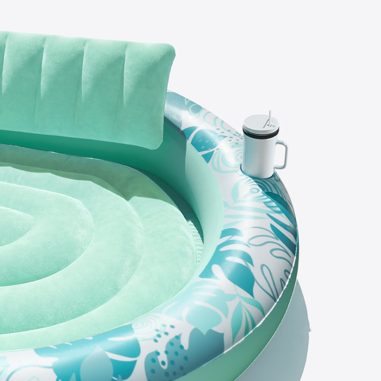 SLOOSH Inflatable Pool Float Lounge Round Tanning Pool, Cyan, 72" x 65"