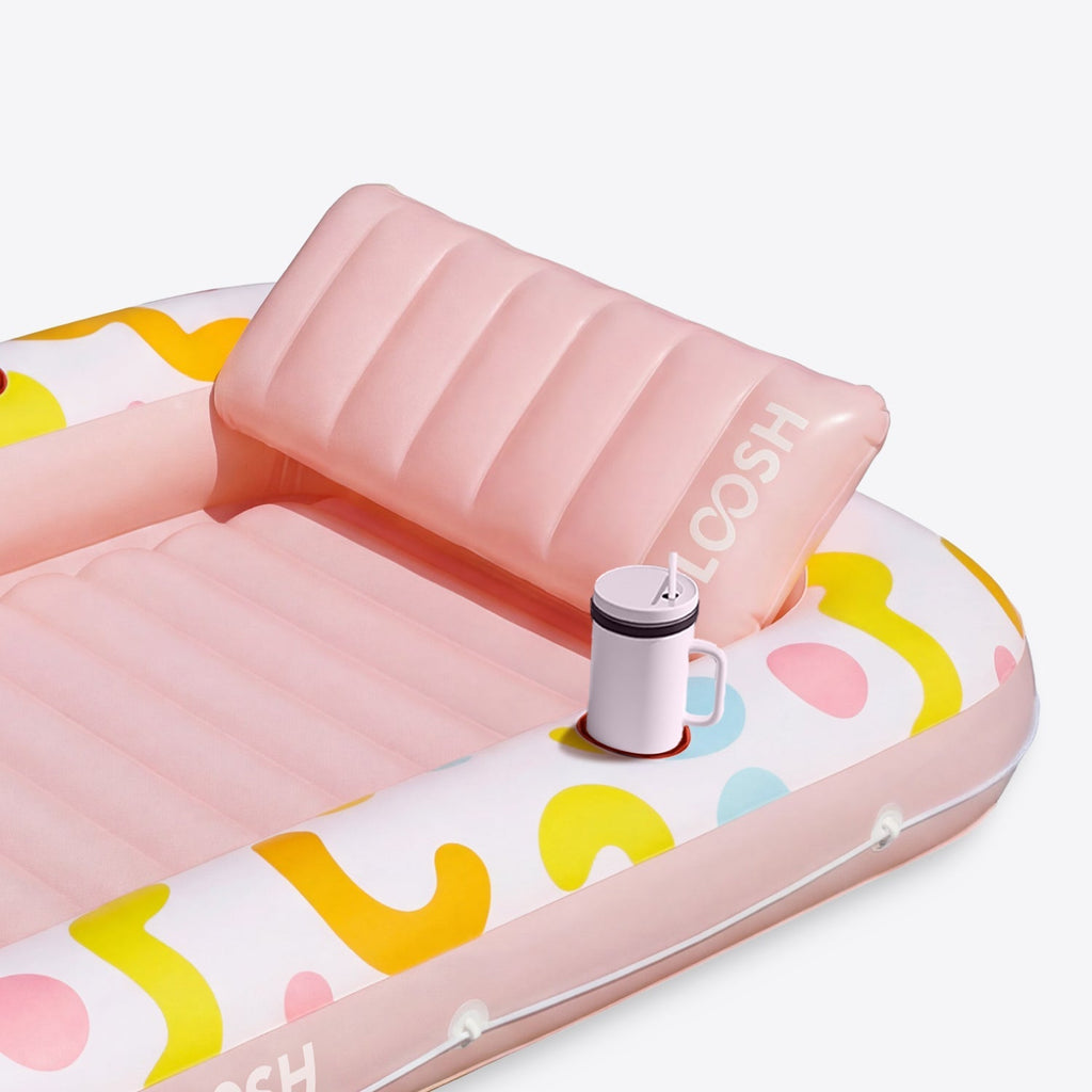 SLOOSH Inflatable Tanning Pool Lounger Float, Pink Doodle, 70" x 46"