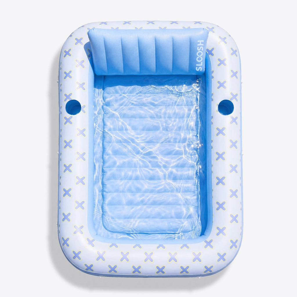 SLOOSH Inflatable Tanning Pool Lounger Float, Blue Checker, 70" x 46"