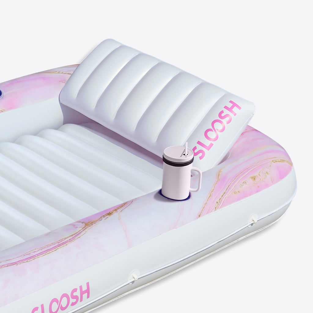 SLOOSH Inflatable Tanning Pool Lounger Float, Blue Checker, 70" x 46"
