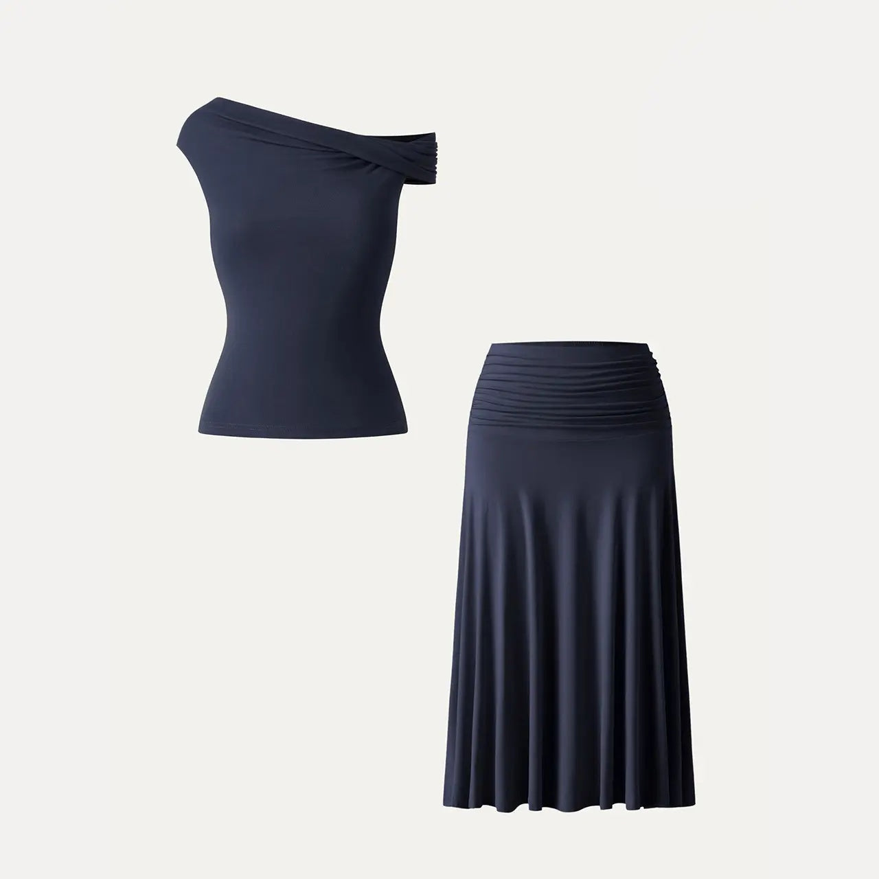 2Pcs Set Multi-wear Versatile Necklines Brami Top & Flowy Side Ruched A-line Midi Skirt with Built-in-Bra SkinKiss for Summer Womenswear - matching sets women summerwins DealsForYouDays