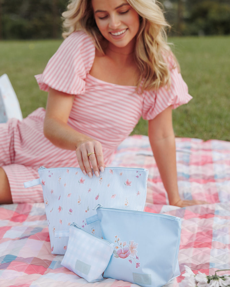 Handy Pouch Trio - Blue Garden Stripe