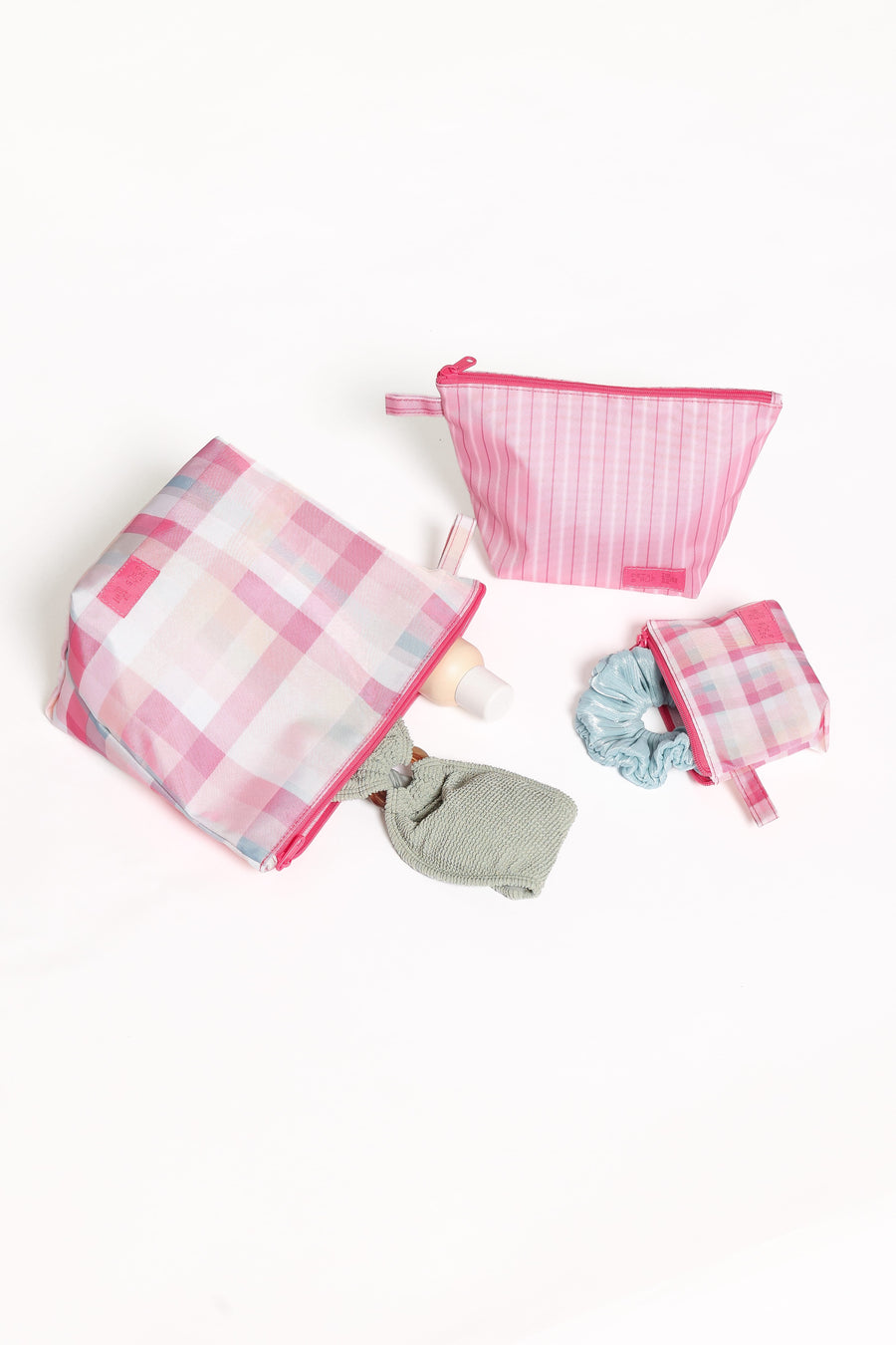 Handy Pouch Trio - Pink Picnic Plaid