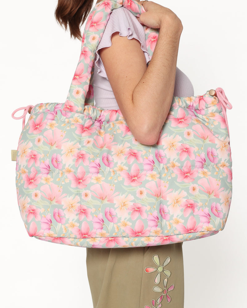 Marshmallow Midi Tote - Sage Wildflowers