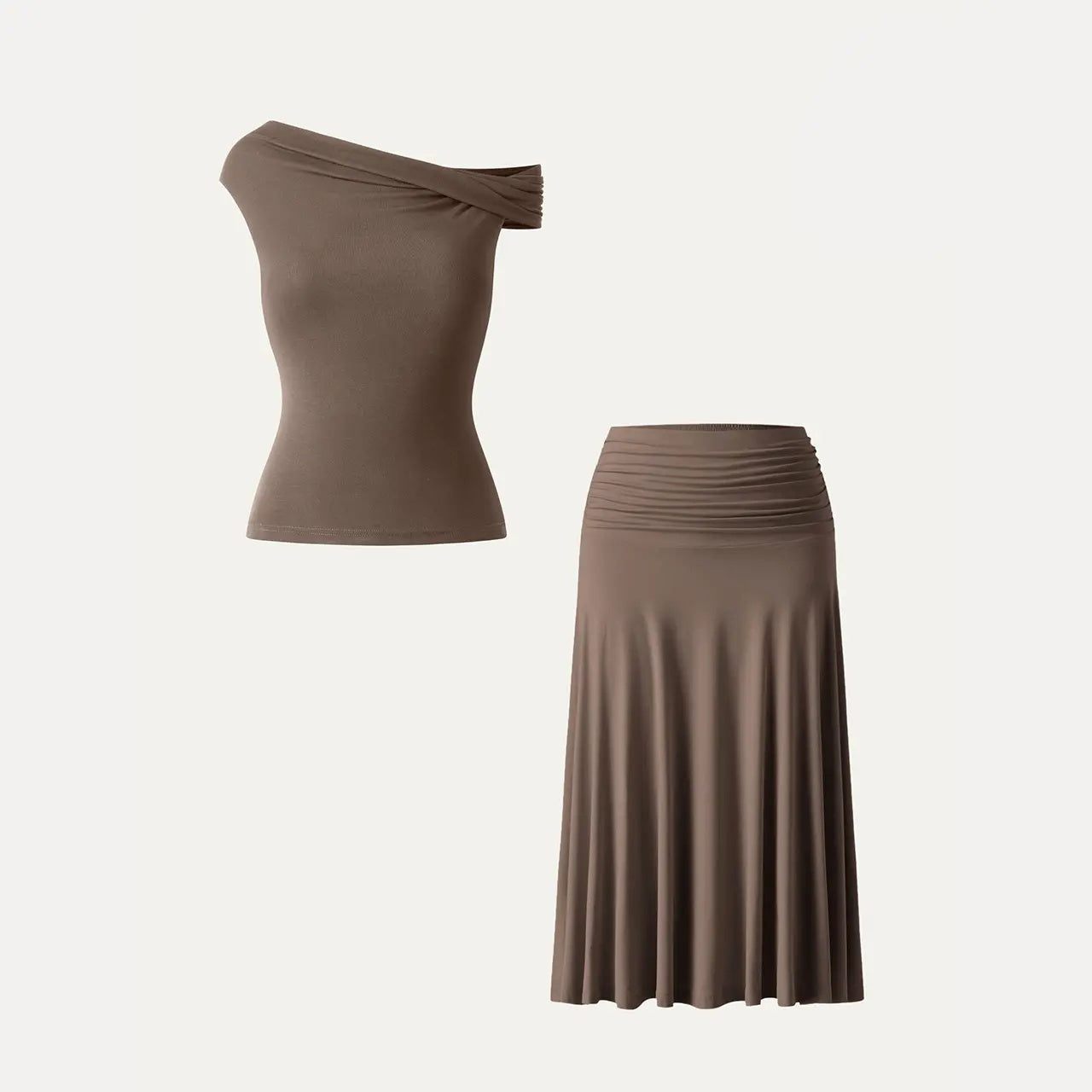 2Pcs Set Multi-wear Versatile Necklines Brami Top & Flowy Side Ruched A-line Midi Skirt with Built-in-Bra SkinKiss for Summer Womenswear - matching sets women summerwins DealsForYouDays
