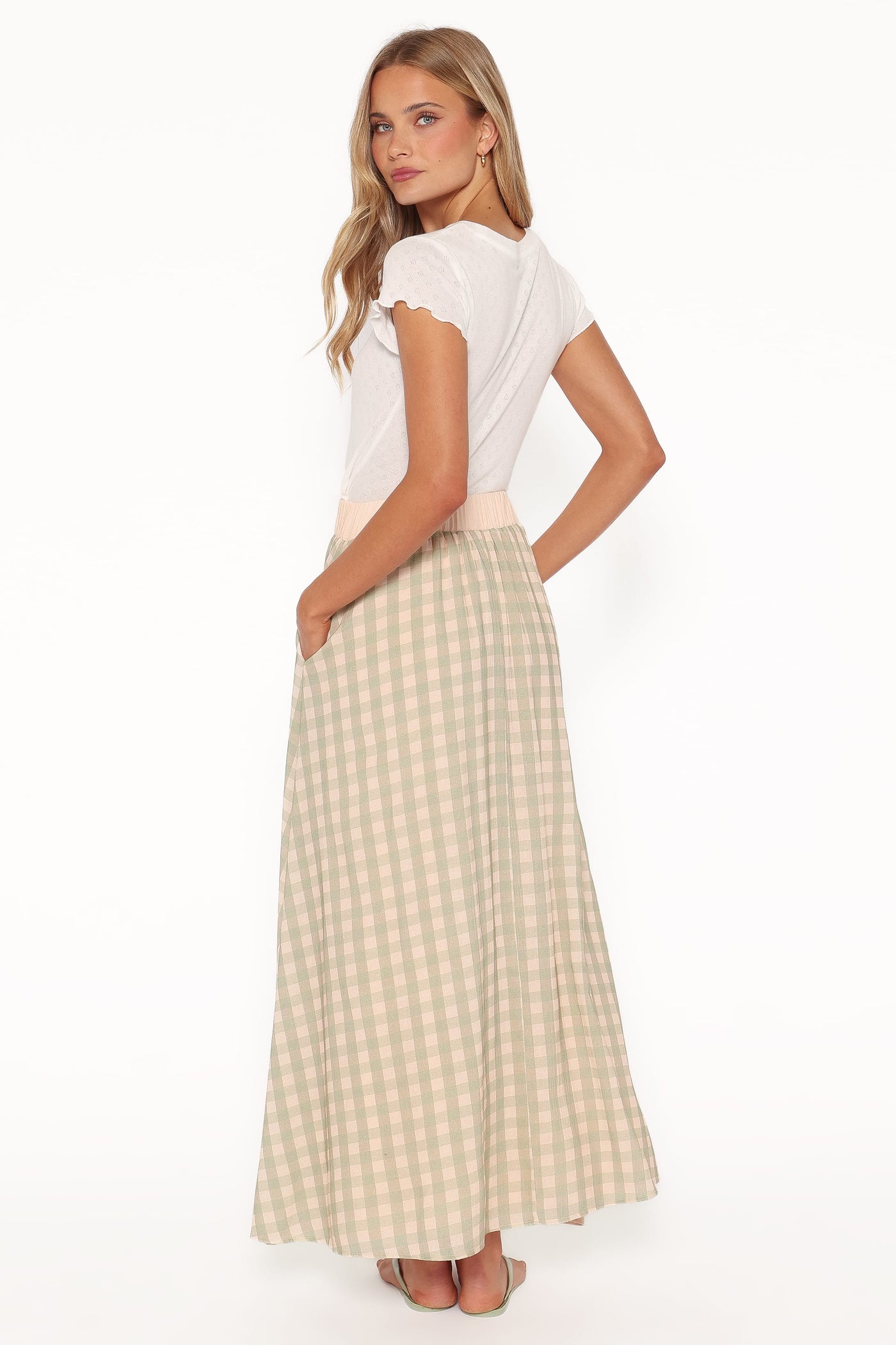 Daroda Midi Circle Skirt - Green/Pink Gingham