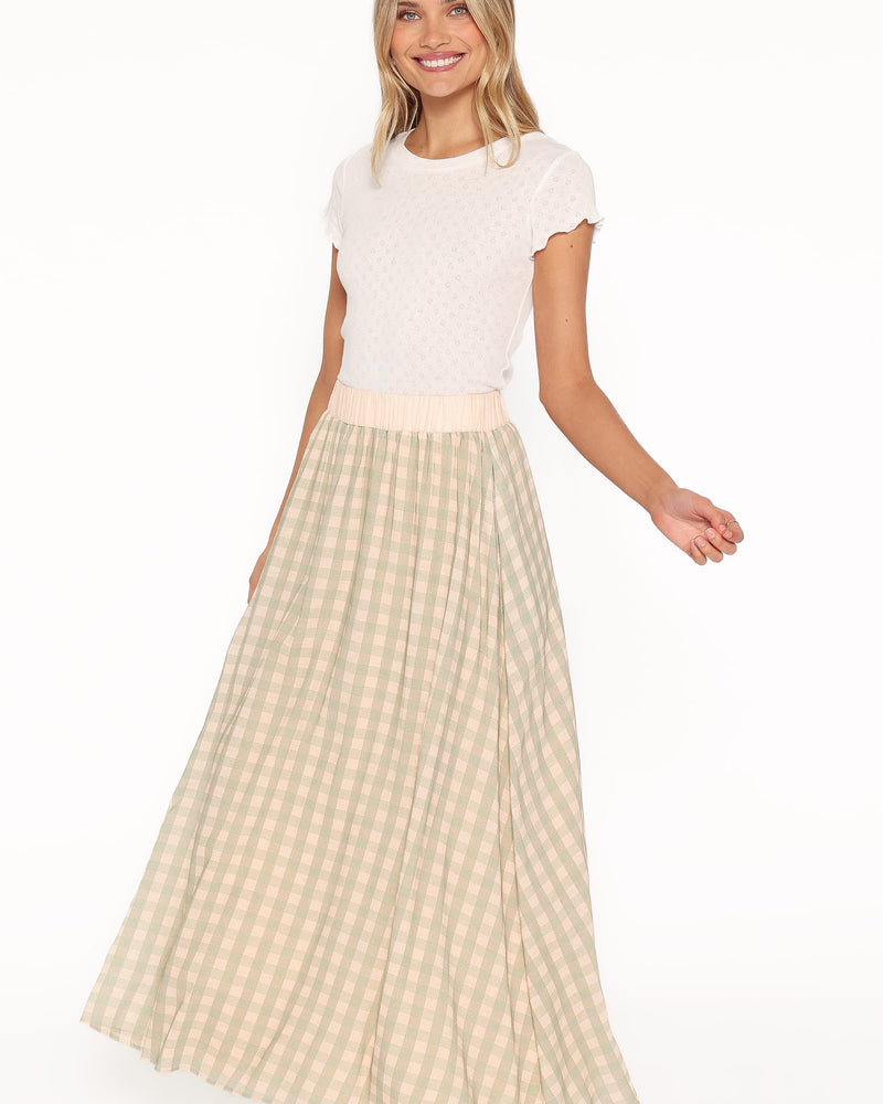 Daroda Midi Circle Skirt - Green/Pink Gingham