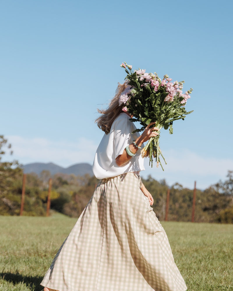 Daroda Midi Circle Skirt - Green/Pink Gingham