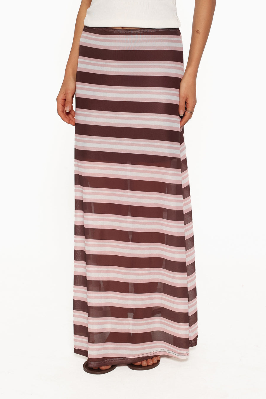 Dia Mesh Column Skirt - Pink/Brown Stripe