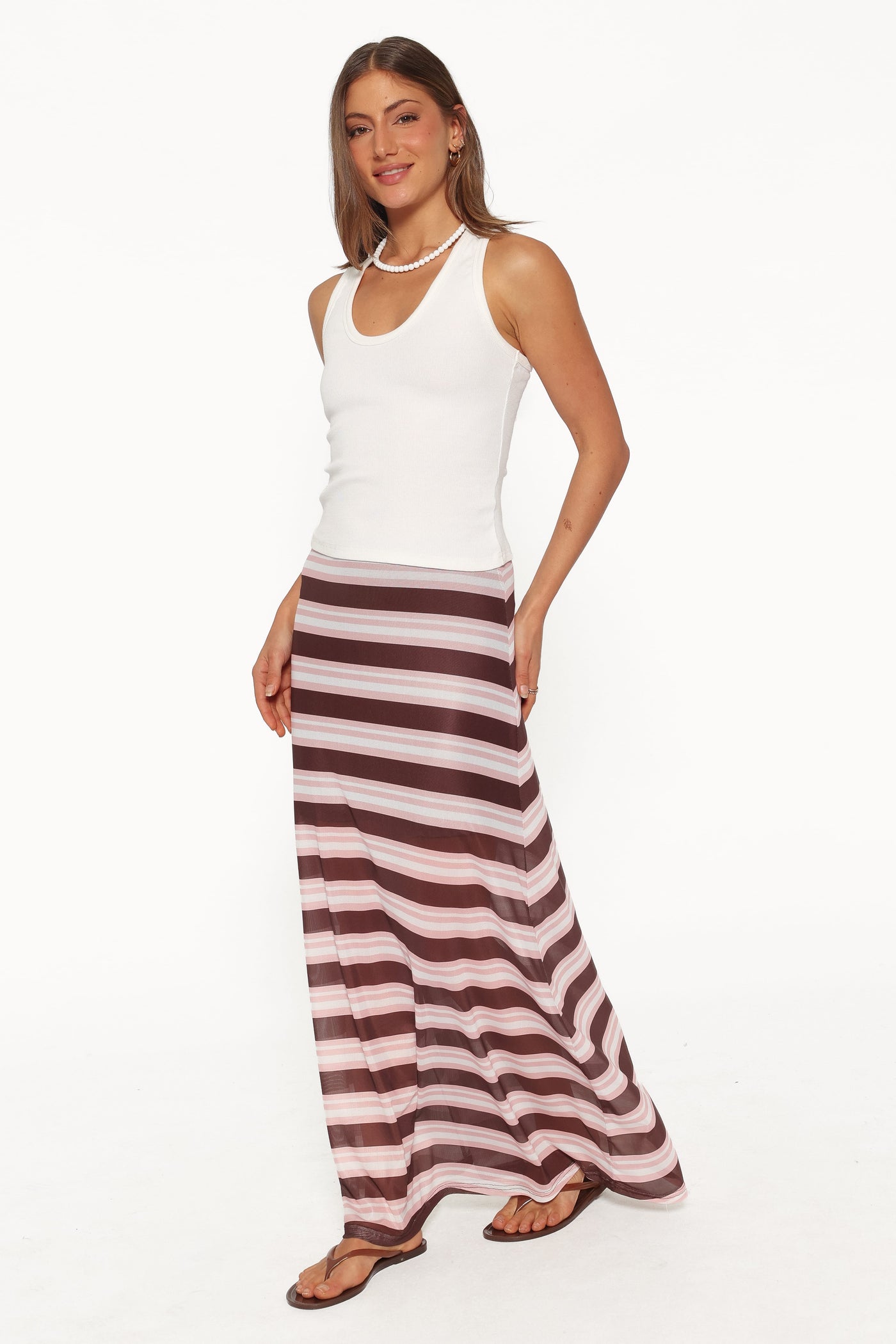 Dia Mesh Column Skirt - Pink/Brown Stripe
