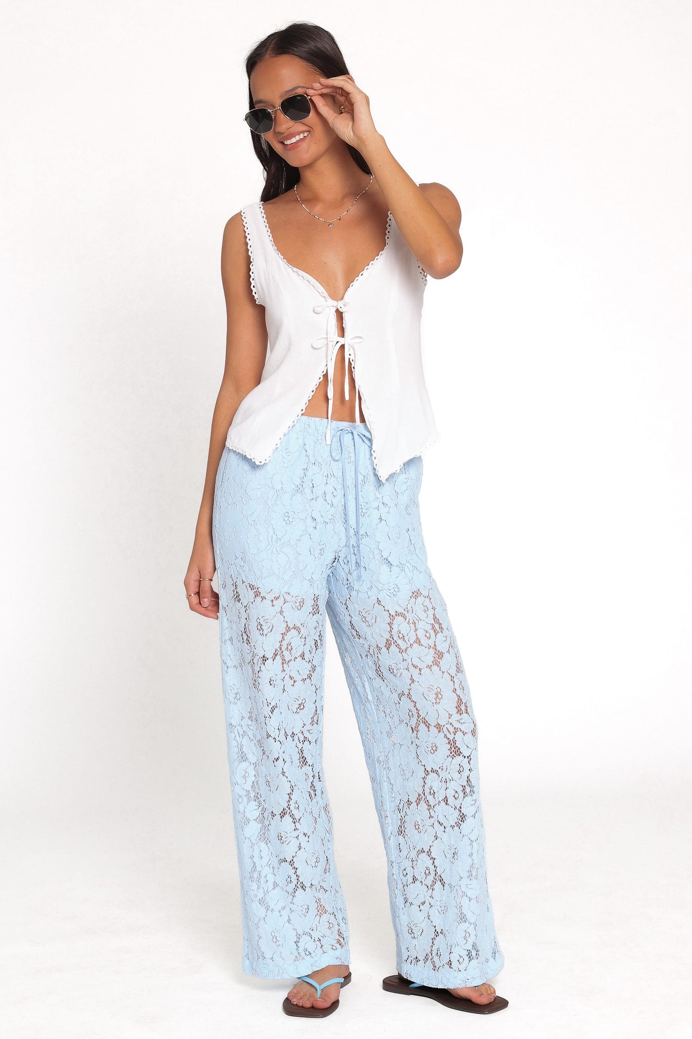 Sabina Lace Wide Leg Pant - Baby Blue