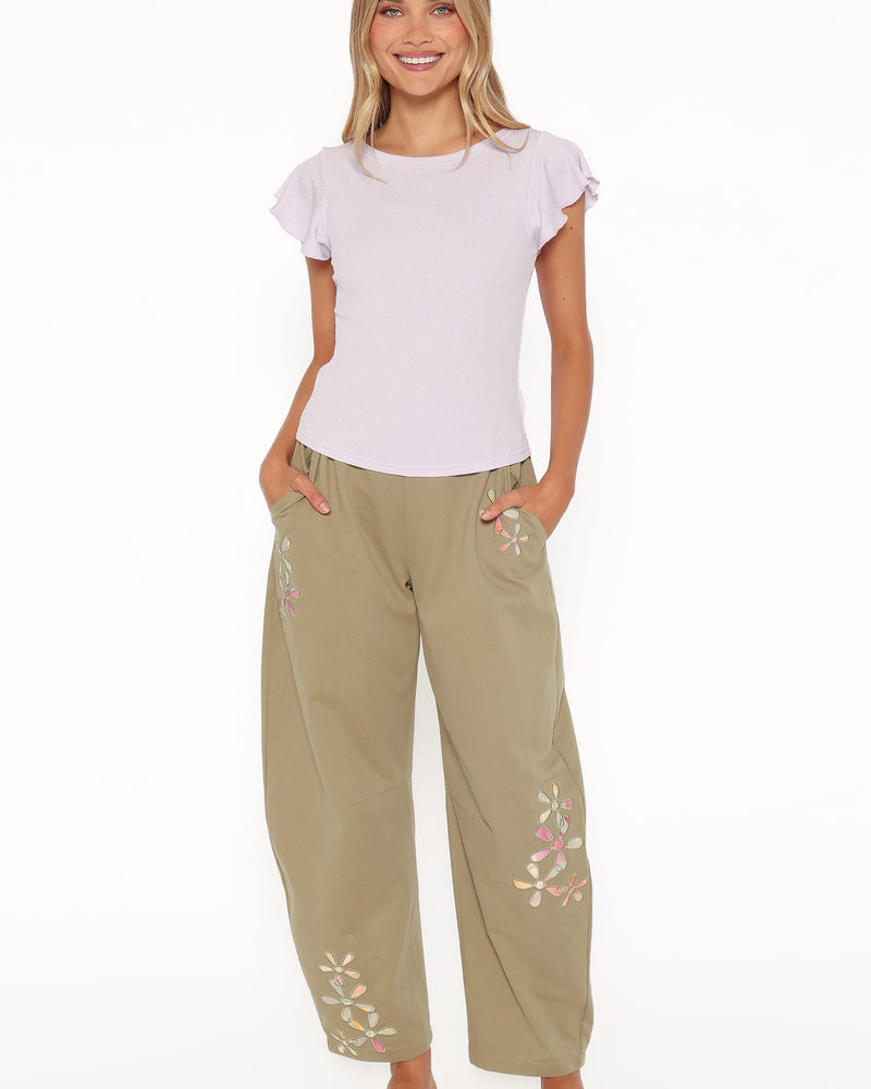 Telena Barrel Leg Pants - Olive Green Patchwork