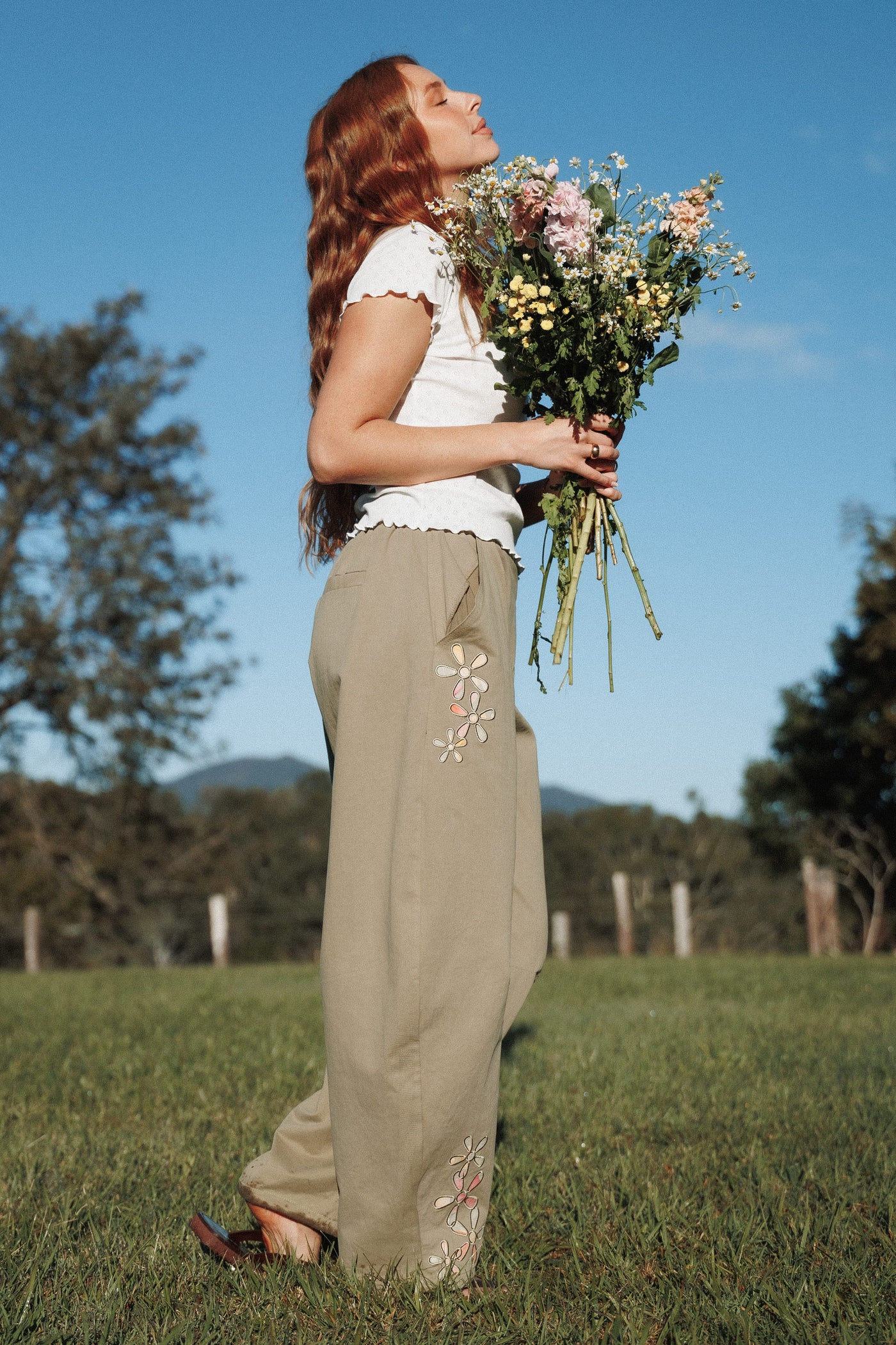Telena Barrel Leg Pants - Olive Green Patchwork