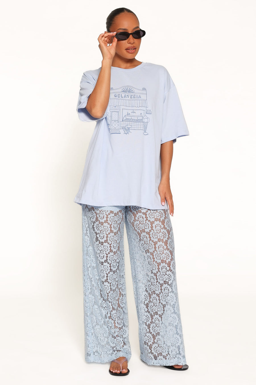 Tia Sheer Lace Pant - Light Blue