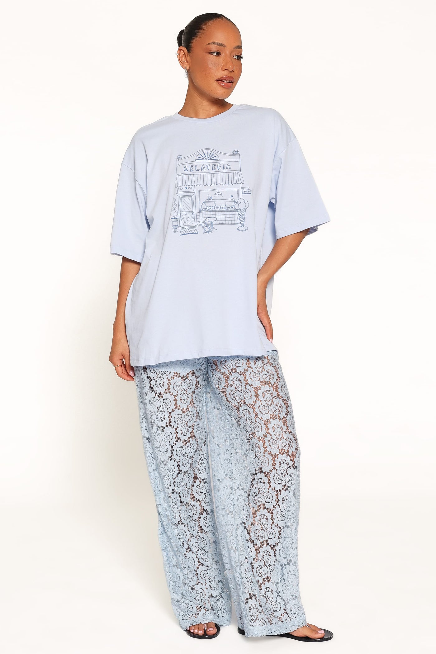 Tia Sheer Lace Pant - Light Blue