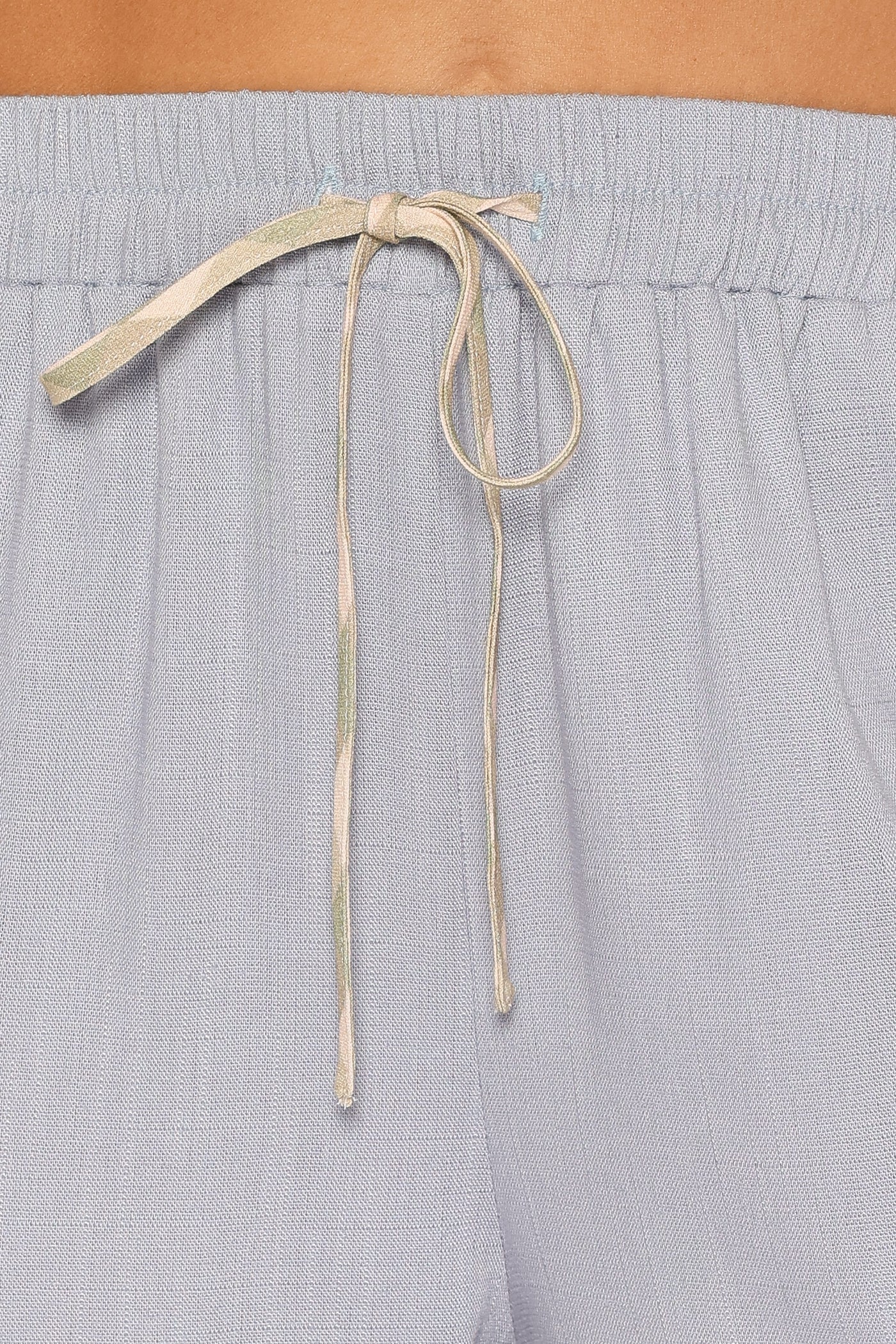 Venda Contrast Trim Pants - Light Blue Linen