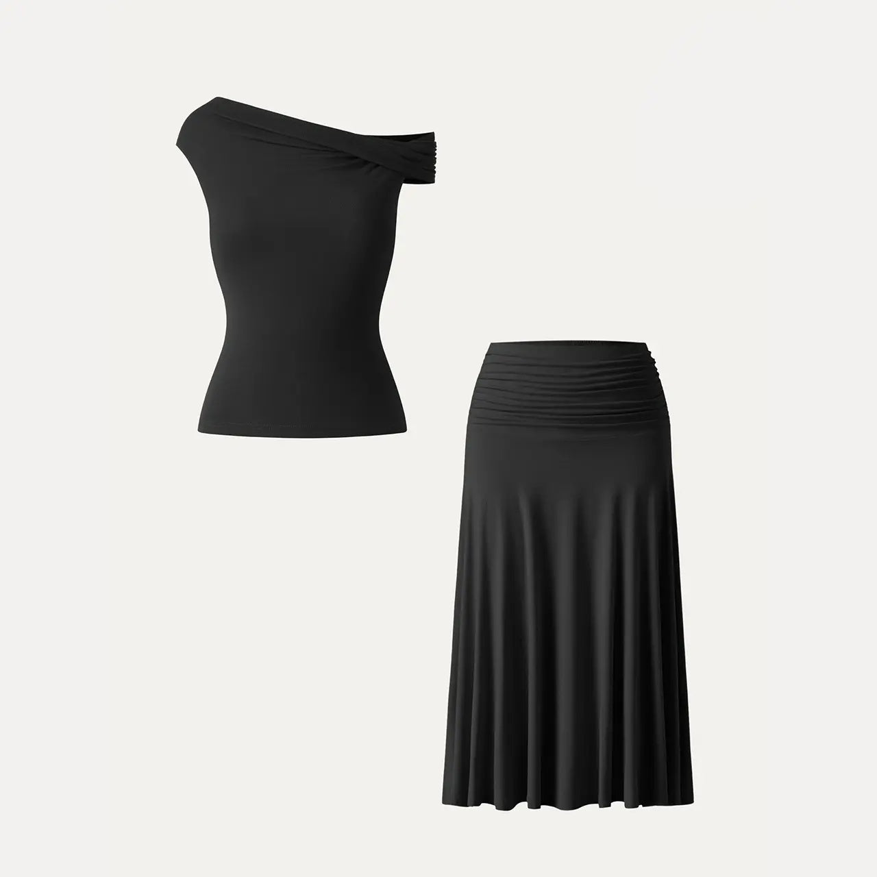 2Pcs Set Multi-wear Versatile Necklines Brami Top & Flowy Side Ruched A-line Midi Skirt with Built-in-Bra SkinKiss for Summer Womenswear - matching sets women summerwins DealsForYouDays