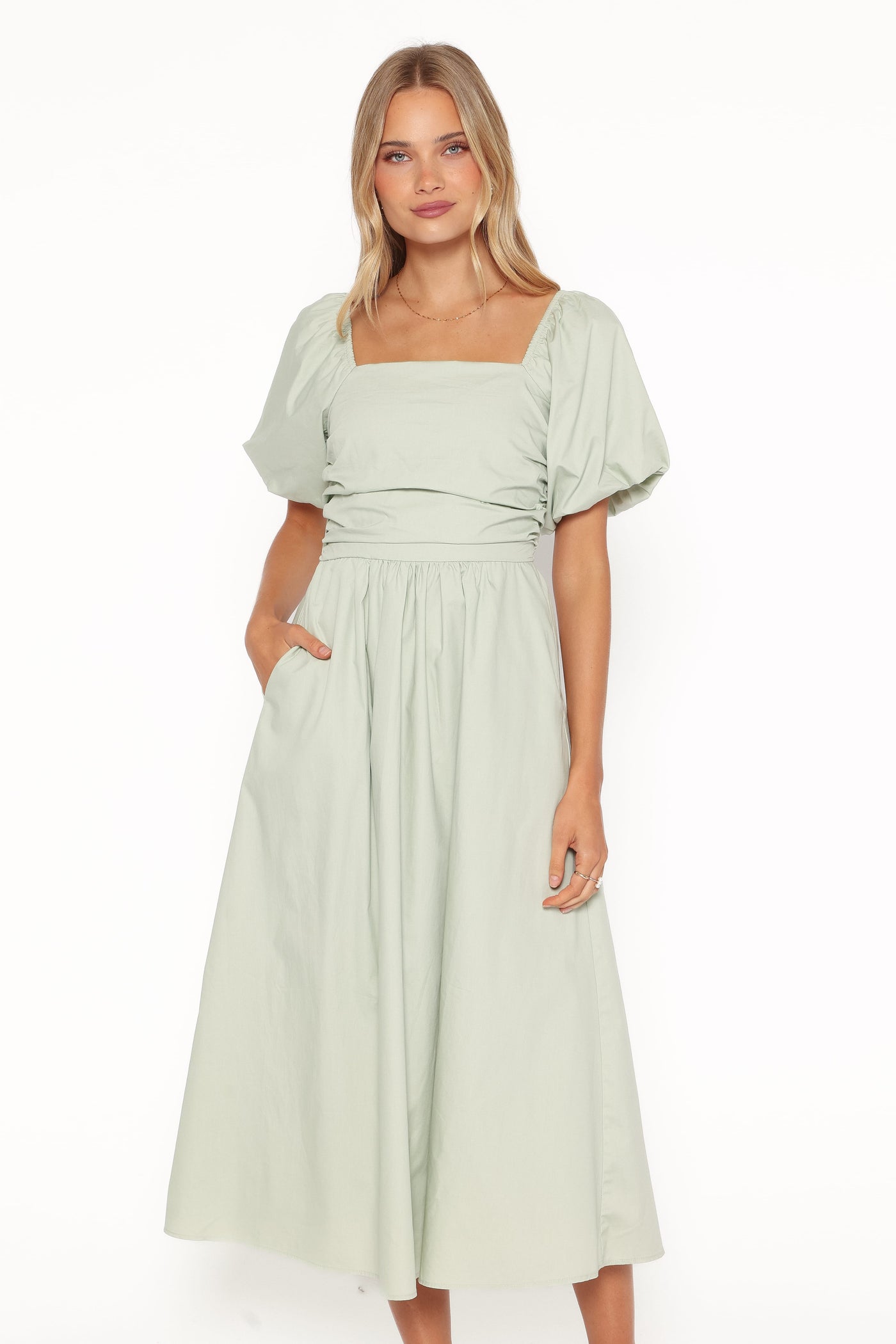 Clo Puff Sleeve Midi Dress - Sage Green