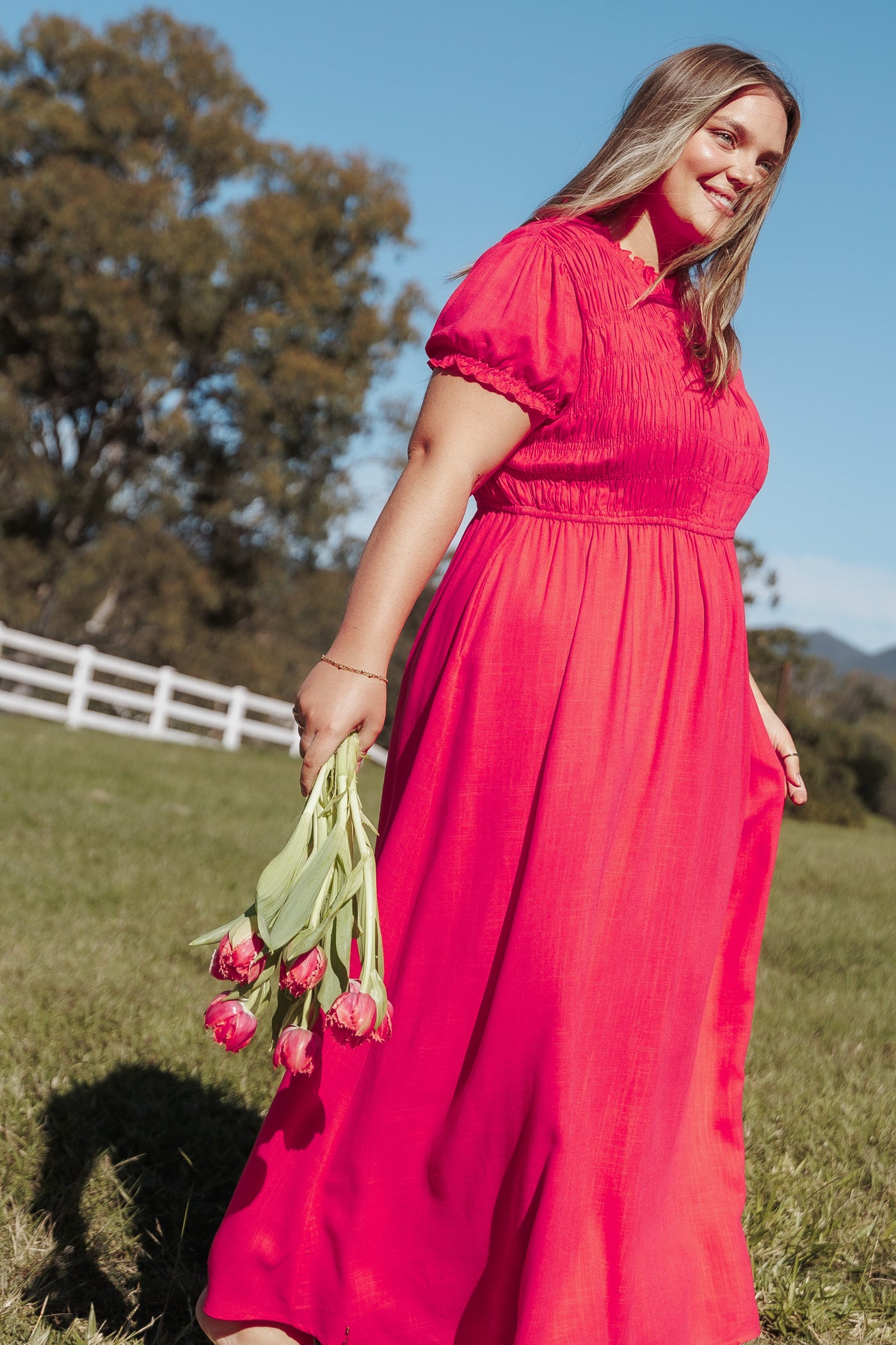 Darla Puff Sleeve Dress - Hot Coral