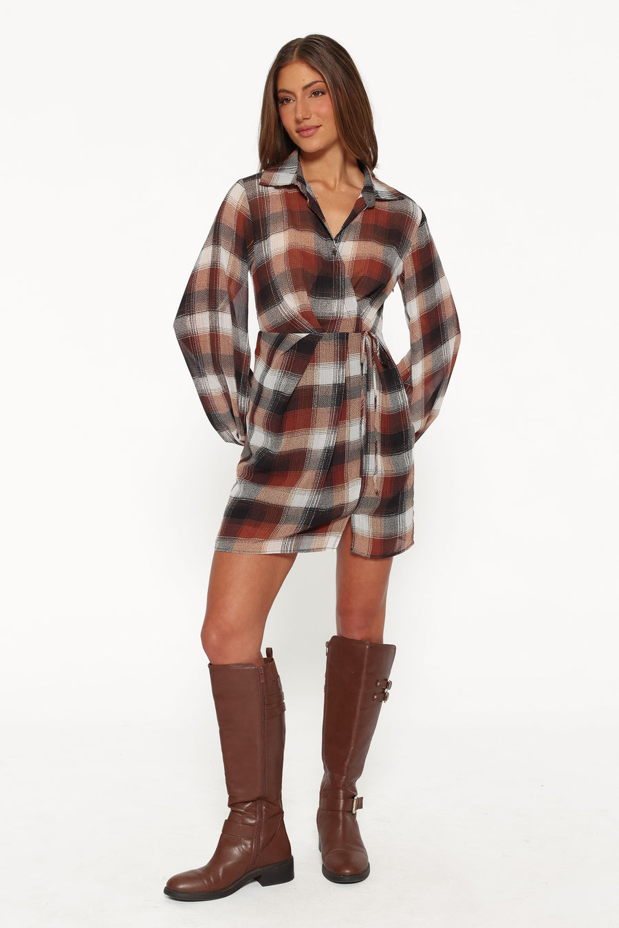 Eadie Long Sleeve Mini Dress - Plaid