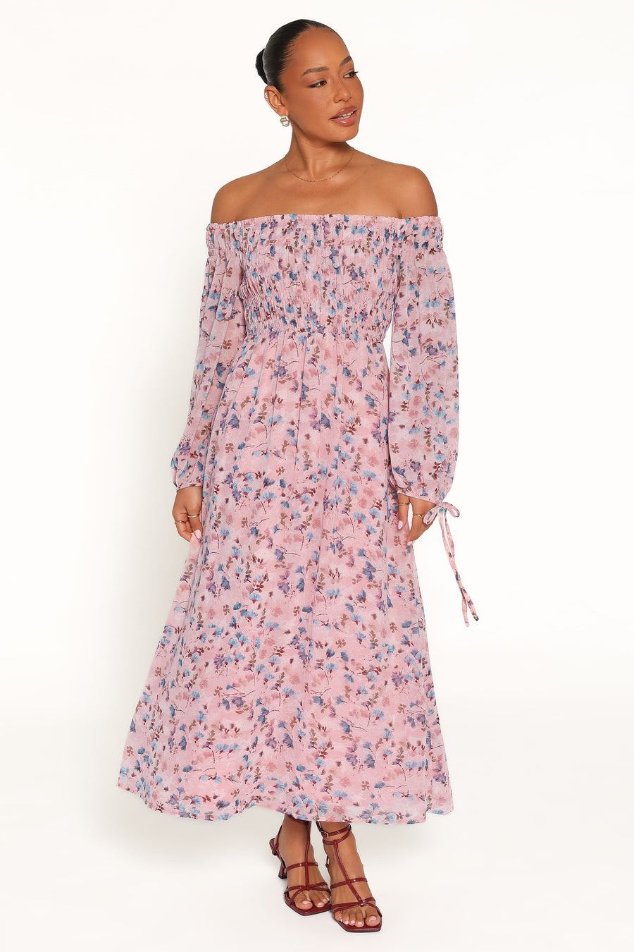 Harlon Off Shoulder Maxi Dress - Pink Floral