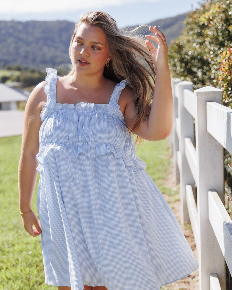 Keonia Mini Dress - Baby Blue Gingham