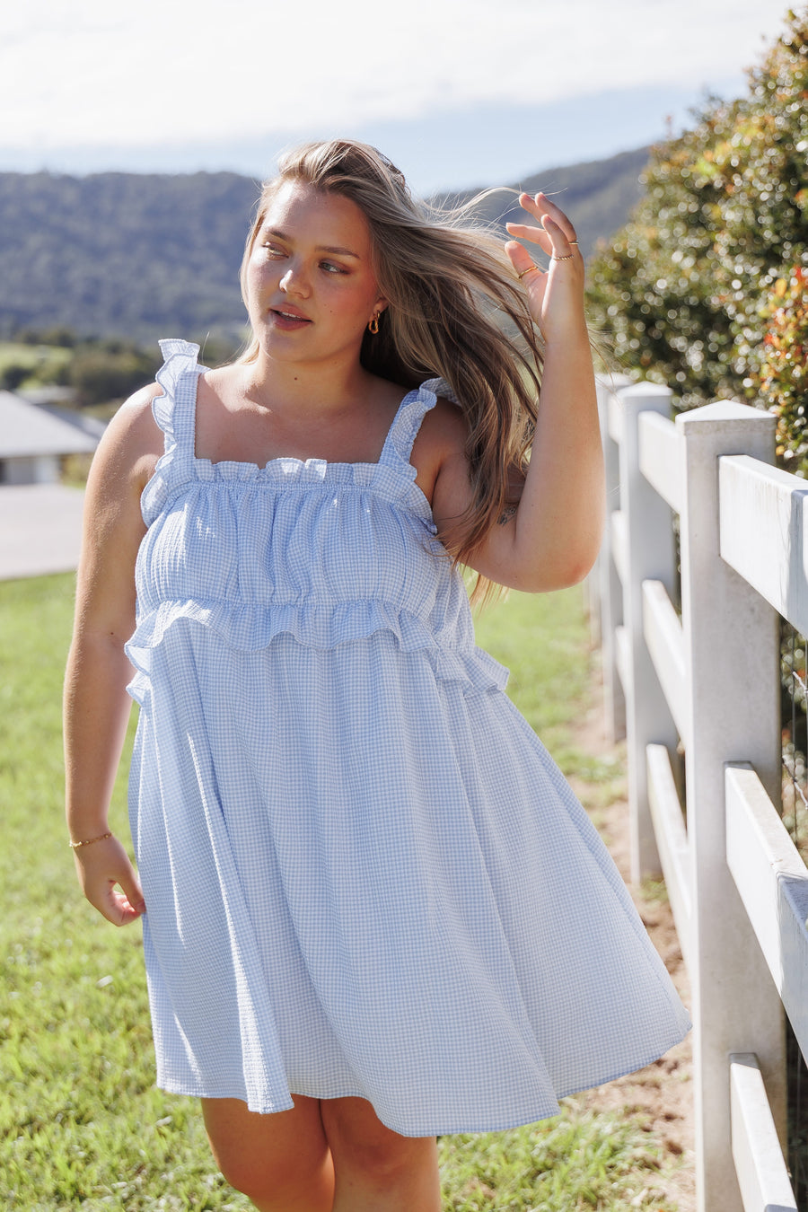 Keonia Mini Dress - Baby Blue Gingham