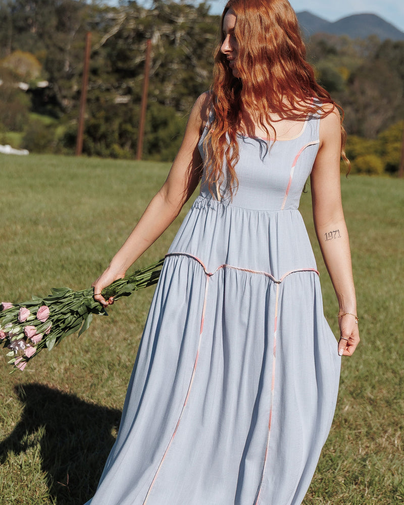 Kyla Maxi Dress - Light Blue Linen
