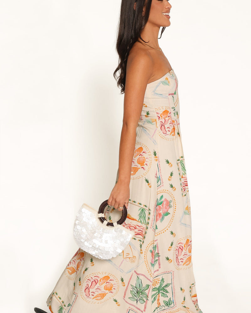 Lindon Strapless Maxi Dress - Cream Palm Print
